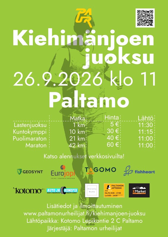 Kiehimänjoen juoksu – maraton, puolimaraton ja kuntokymppi 26.9.2026 Kiehimänjoen juoksu – maraton, puolimaraton ja kuntokymppi 26.9.2026